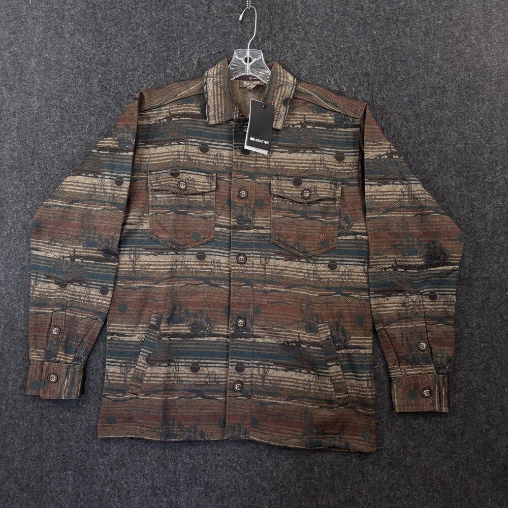 Ariat Caldwell Printed Shirt Jacket Mens Small Brown Fleece Desert Western Aztec